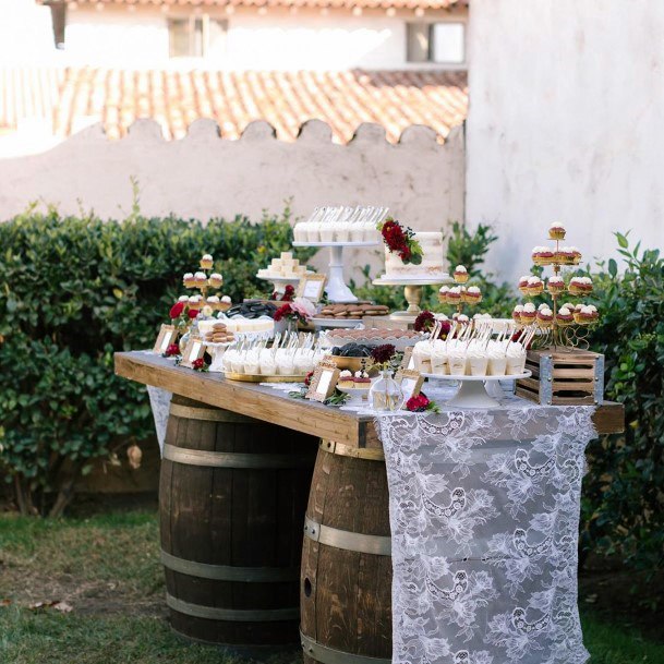 Rustic Cool Barrel Desert Table Wedding Inspiration Decoration Ideas