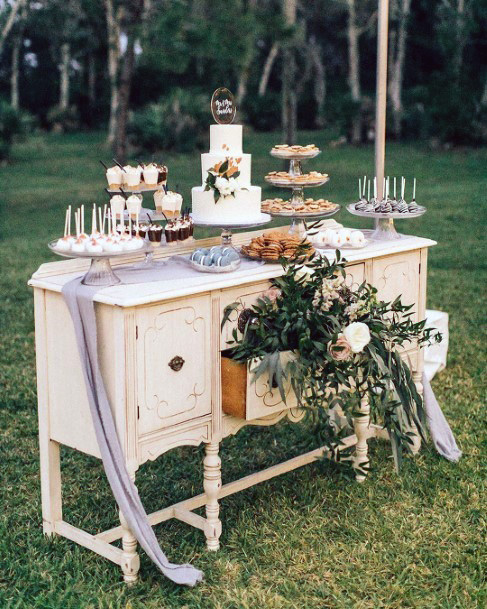 Rustic Cool Desert Table White Cake Snack Table Ideas For Wedding Inspiration