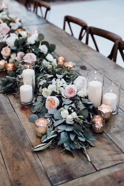 Rustic Garland With White And Pink Florals Wedding Centerpiece Ideas