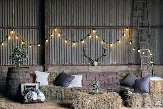 Rustic Lounge Seating Made Of Hay And Throw Pillows Country Wedding Ideas