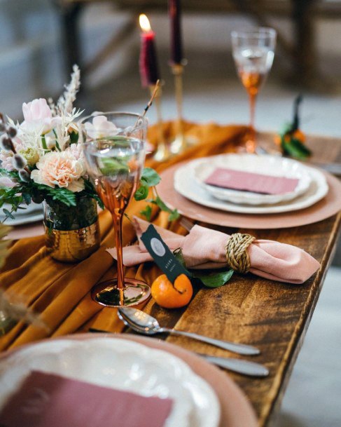 Rustic Napa Wood Tables With Blush Table Setting Decor Fall Wedding Ideas