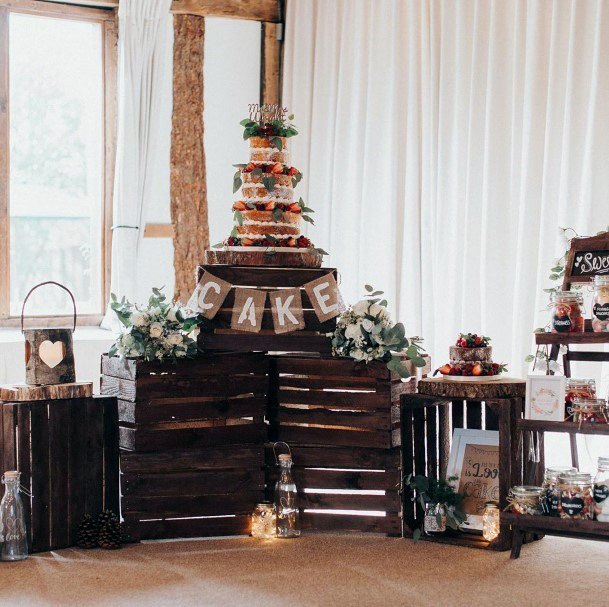 Rustic Reclaimed Barn Wood Lovely Stained Crate Wedding Table Decoration Inspiration Ideas