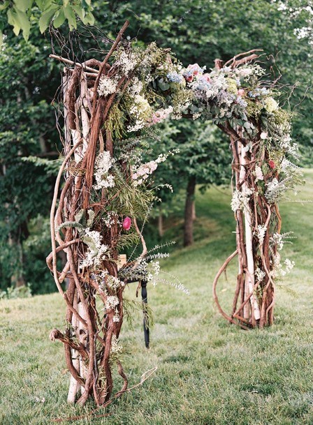 Rustic Tree Branches And Flowers Wedding Arch Ideas