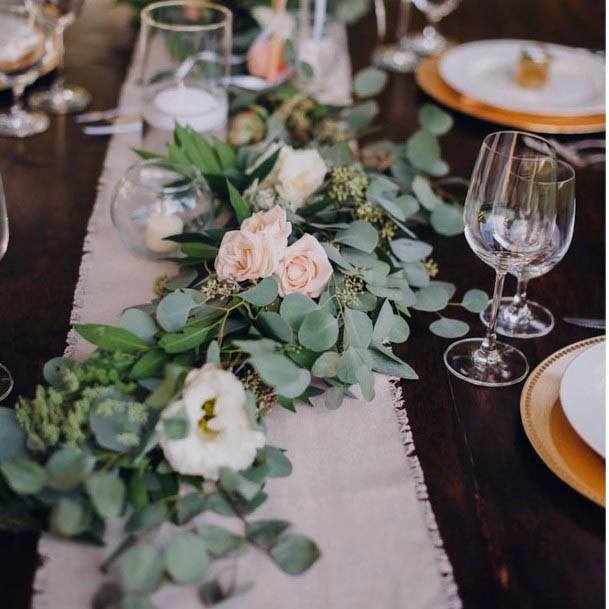 Rustic Wedding Flowers And Greens Table Decor