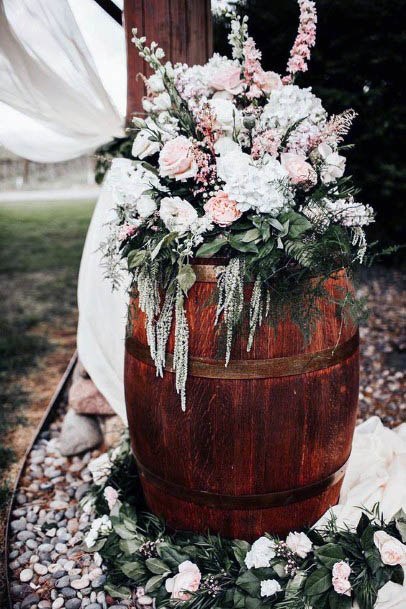 Rustic Wedding Flowers On Barrel