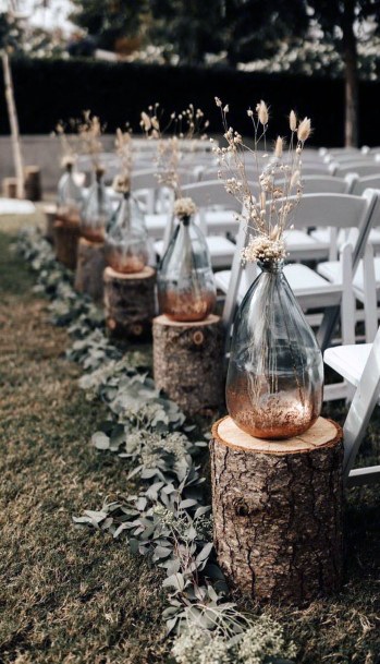 Rustic Wedding Ideas Ceremony Aisle Decor Wooden Logs With Vases