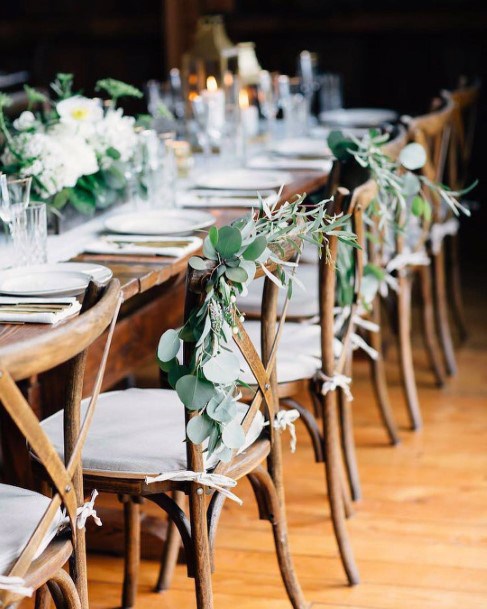 Rustic Wedding Ideas Eucalyptus Or Silver Dollar Greenery Chair Decor