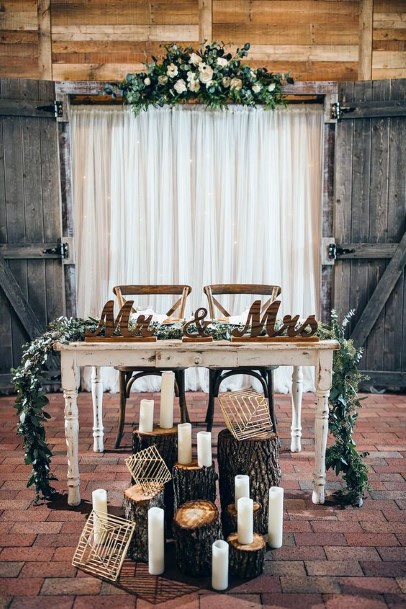 Rustic Wedding Ideas Logs With Greenery Sweetheart Table Decor