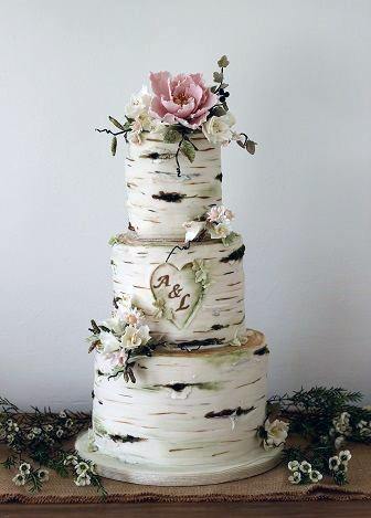 Rustic Wedding Ideas Tree Bark Cake Design With Carved Initials Inspiration