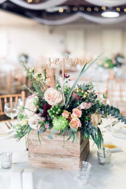 Rustic Wooden Planter With Green Plants Wedding Centerpiece Ideas