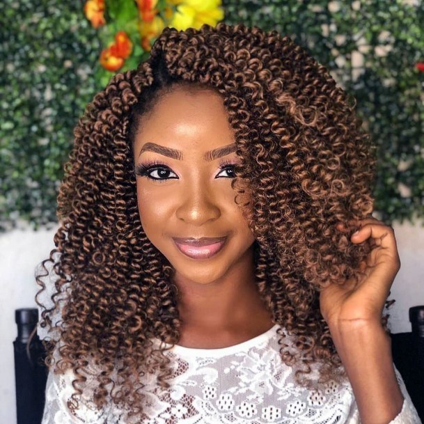 S Shaped Copper Curls Medium Length Crochet Hairstyles For Black Women
