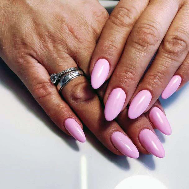 Salmon Pink Almond Shaped Nails