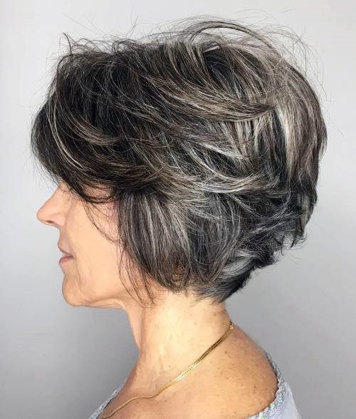 Salt And Pepper Bob Hairstyle For 50 Year Old Woman With Thick Hair