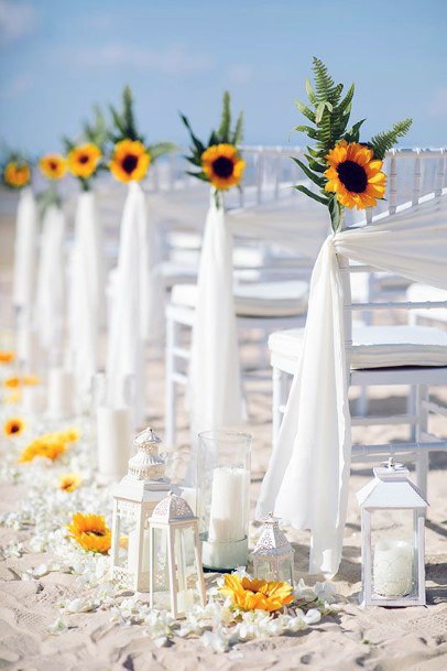 Sandy Beach And Yellow Sunflowers Wedding