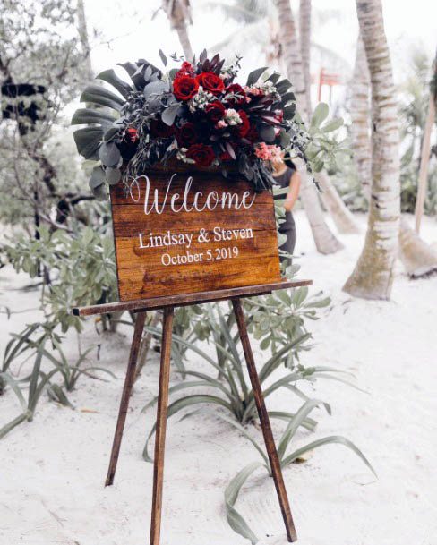 Sandy Beach Wedding Flowers And Welcome Board