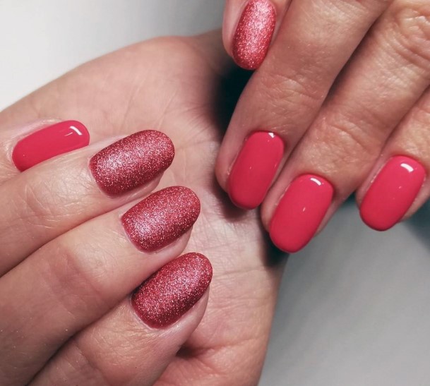 Sandy Glitter And Red Nails Women