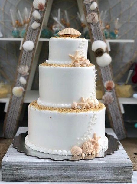 Sandy Shells On Beach Wedding Cake Women