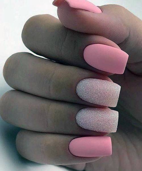 Sandy Silver Glitter Anmatte Pink Nails Women