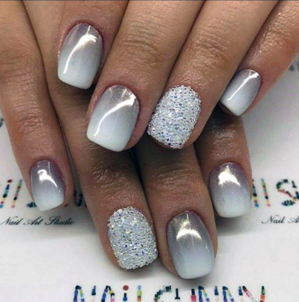 Sandy Sparkles And Grey Ombre Nails