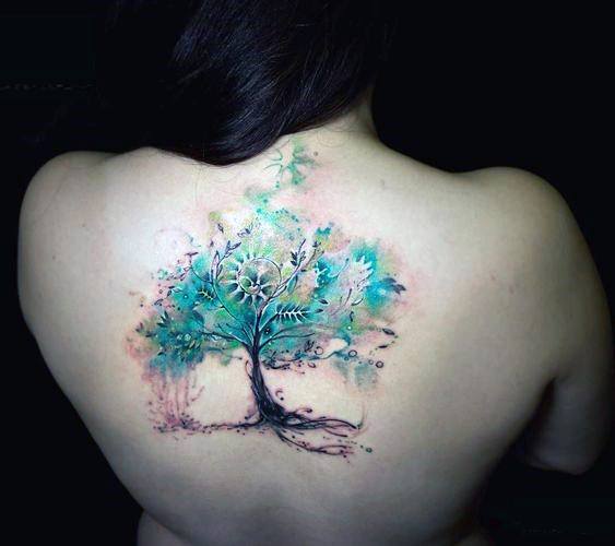 Saphhire Tree Tattoo Womens Back