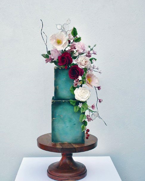 Sapphire Toned Square Wedding Cake