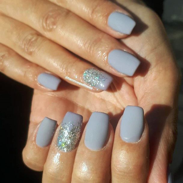 Saprkles On Grey Matted Nails Women