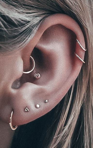 Sassy Cool Gold Multiple Lobe Double Helix Beautiful Conchand Rook Ear Piercing Ideas For Girls