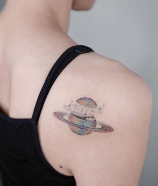 Saturn Tattoo Design Ideas For Girls