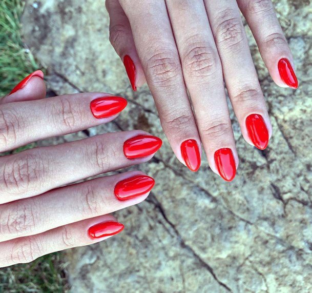 Scarlet Red Orange Nails For Women