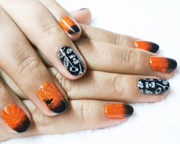 Scary Spider Orange And Black Halloween Nail Ideas For Women