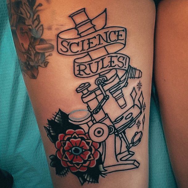 Science Rules Inner Thigh Womens Microscope Girly Tattoo Designs