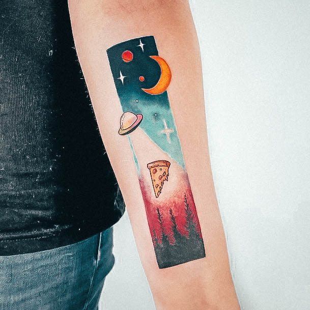 Scifi Ufo Forearm Wonderful Body Art Pizza Tattoo For Women