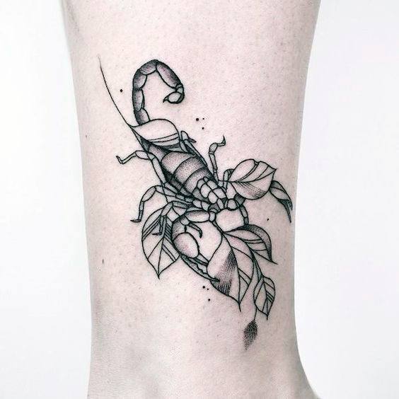 Scorpion And Leaf Tattoo Womens Calves