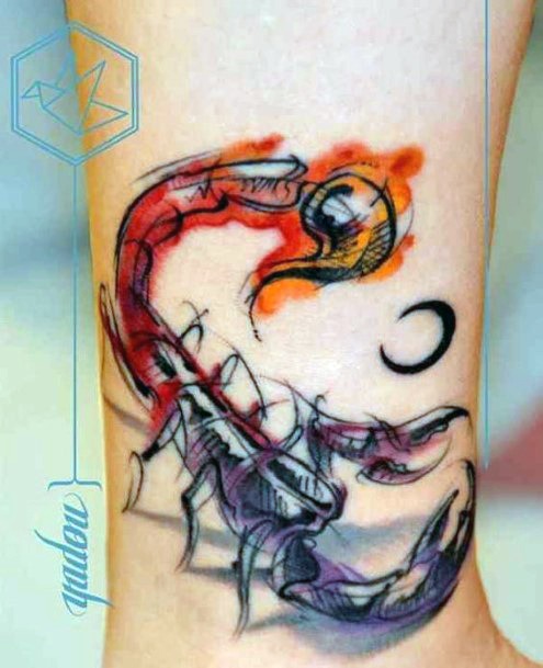 Scorpion Watercolor Tattoo Womens Legs