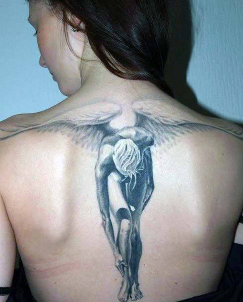 Sculpted Angel Tattoo With Wings Women