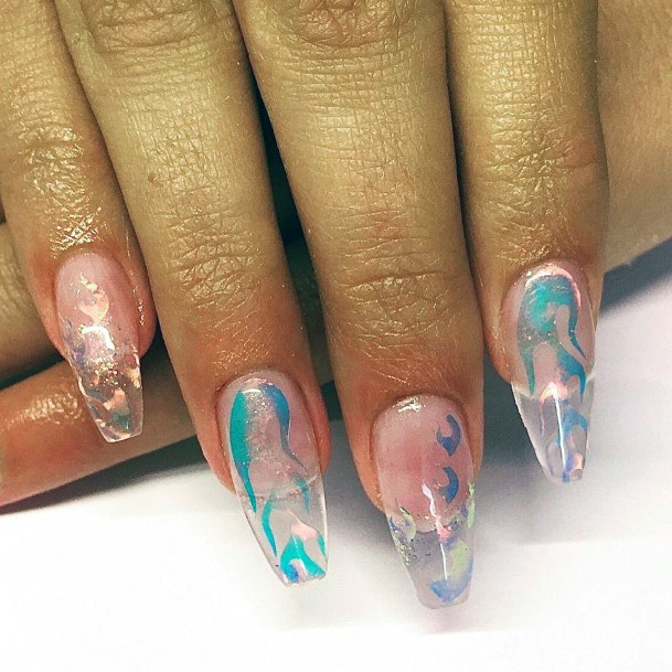 Sea Blue Iridescent Nails Women
