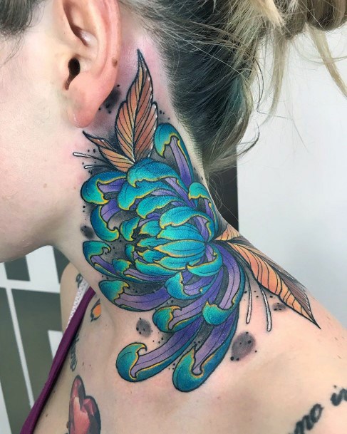 Sea Green Amazing Neck Tattoo Women