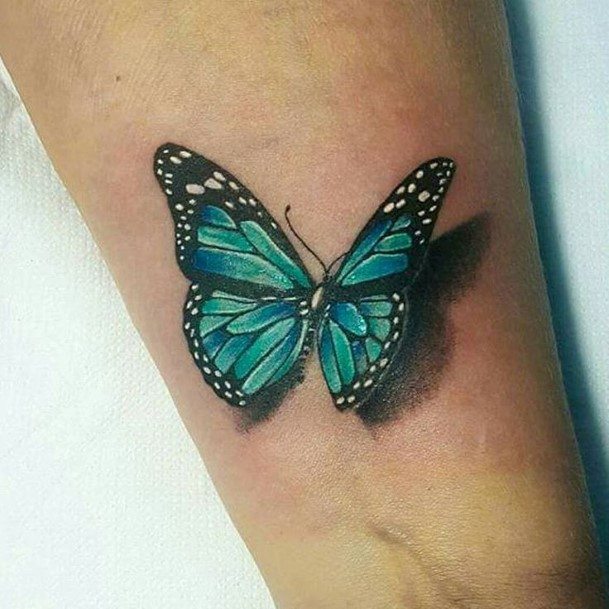 Sea Green Butterfly Tattoo Womens Forearms