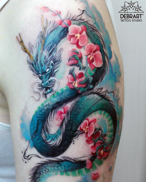 Sea Green Tattoo Dragon Womens Arms