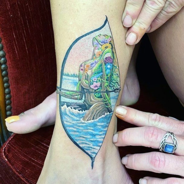 Sea Water And Arrow Tattoo Womens Ankles