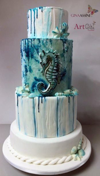 Seahorse Stamp Beach Wedding Womens Cake