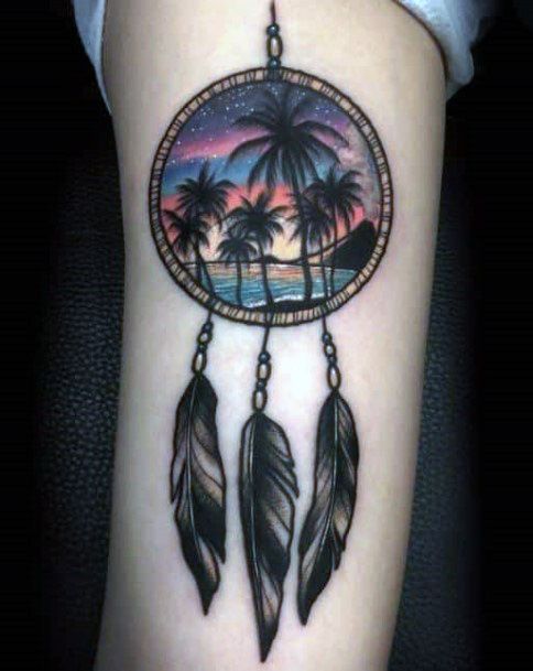 Seaside Sunset Dream Catcher Tattoo Womens Arms