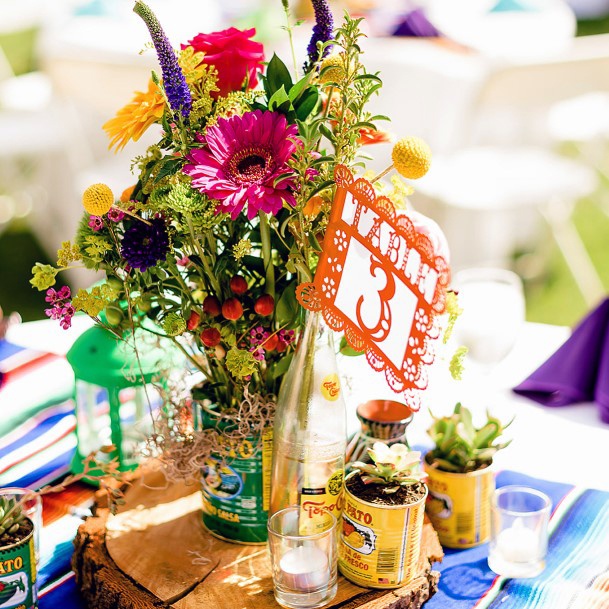 Seating Number And Colored Floral Mexican Wedding Decorations