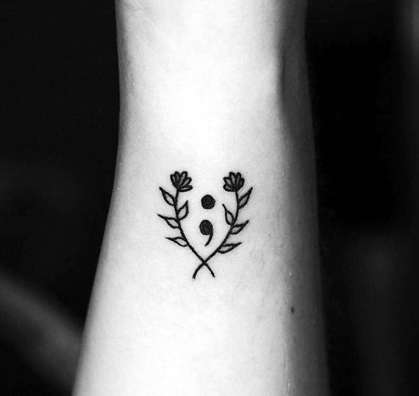 Semicolon And Flowers Tattoo Womens Forearms