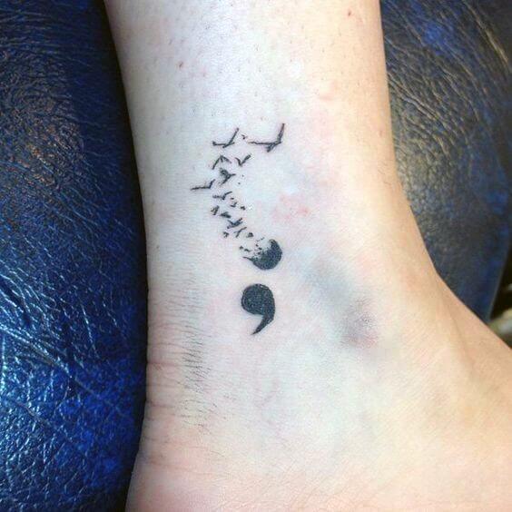 Semicolon Transformed To Birds Tattoo Womens Ankles