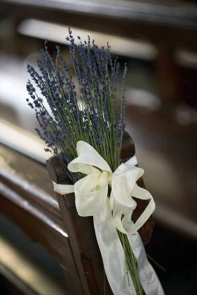 Sensational Lavander Plant White Silky Ribbon Pew Wedding Aisle Decoration Ideas
