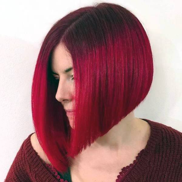 Sexy And Hottest Bright Red Ombre Blunt Bob Womens Hairstyle