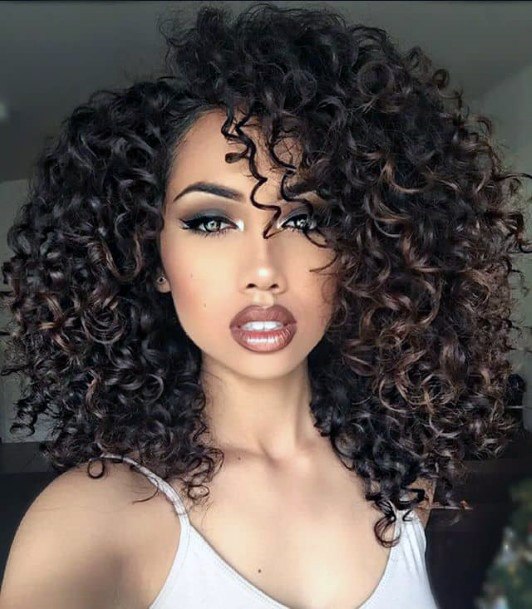 Sexy And Hottest Tight Ringlet Curly Black Highlighted Womens Hairstyle