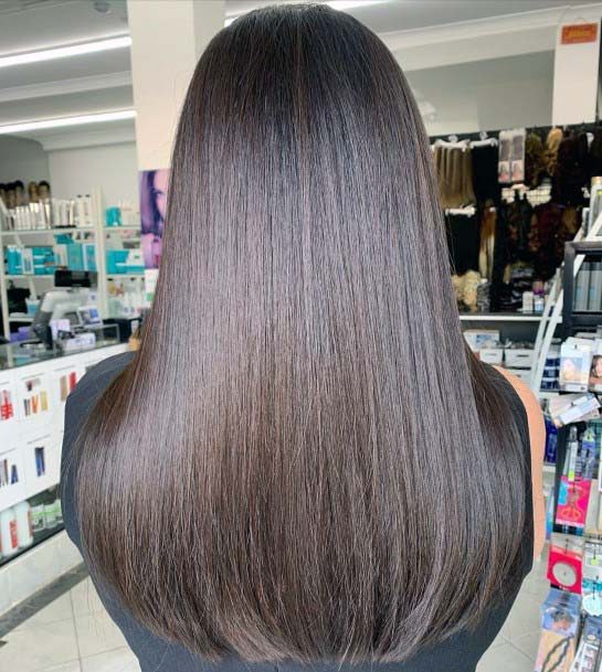 Sexy And Shiny Polished Straight Dark Brown Womens Hairstyle