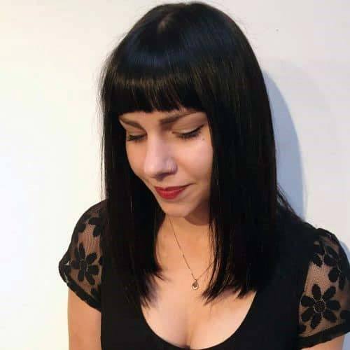 Sexy Black Straight And Shiny Bob With Bangs Womens Hairstyle